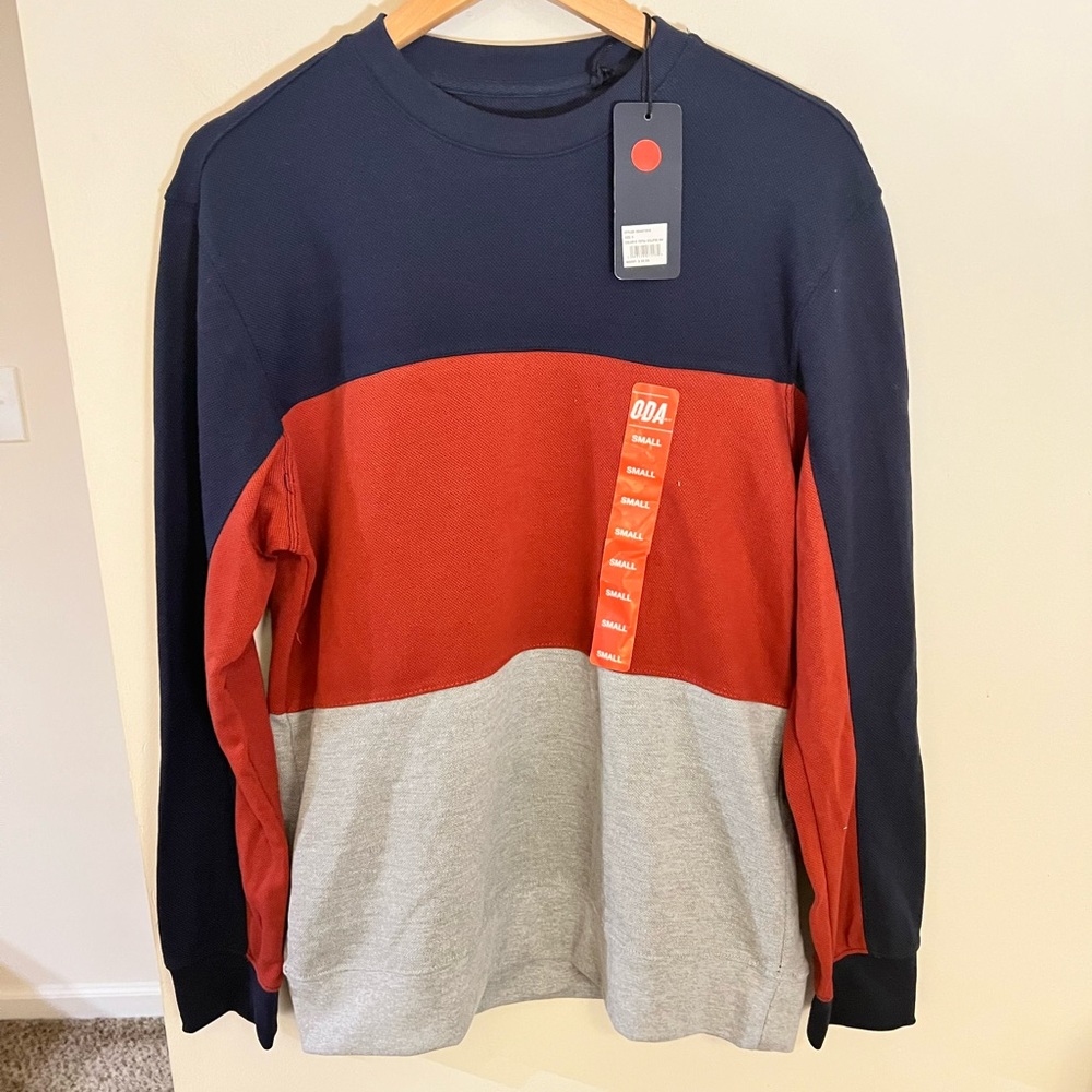 NWT ODA color block textured mens pull over sweater